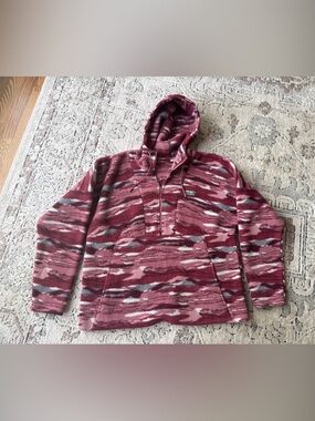 Women’s LL Bean 1/4 Zip Pink Camo Fleece Pullover With Hoodie Size XL